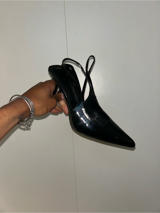 Shoes - Women's Black Patent Slingback Pointed-Toe Pump
